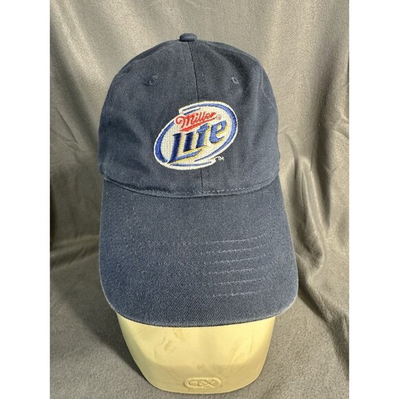 Vintage Miller Lite Cap Hat Blue Embroidered Adjustable Baseball Beer Red‎ Brim - Picture 1 of 8